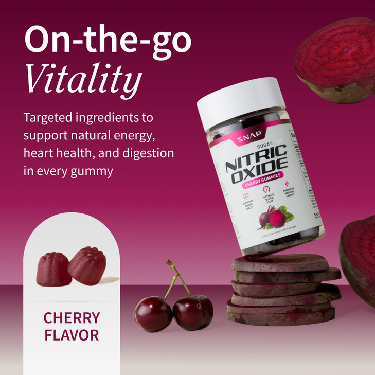 Snap Supplements Nitric Oxide Gummies - Beet Root Extract 300mg, Sugar Free Beetroot Supplement with Pomegranate Powder for Circulation & Natural Ene