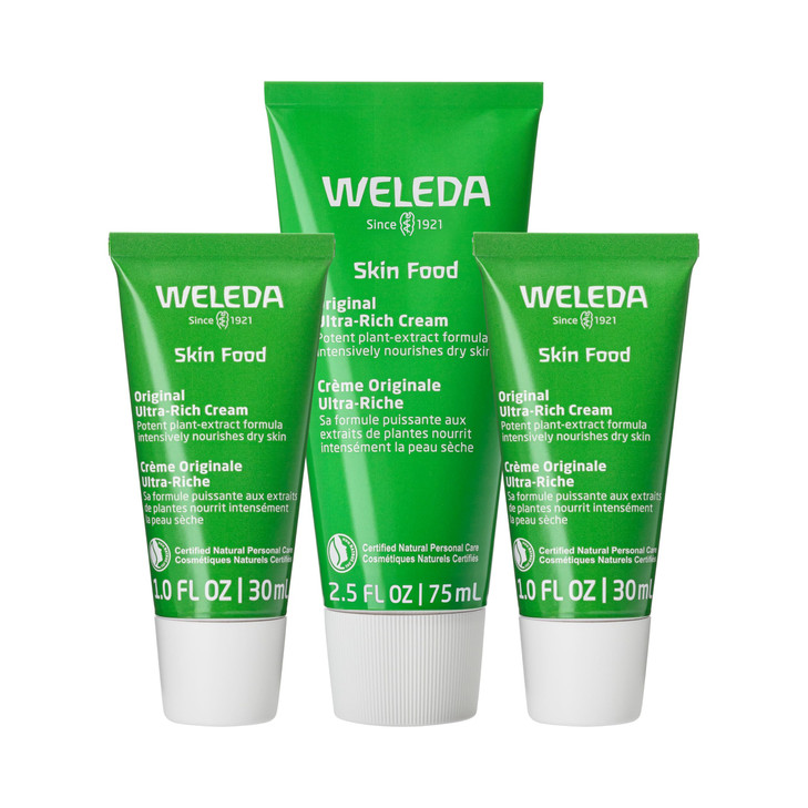 Weleda Skin Food Original Ultra-Rich Body Cream Trio, 3 Piece Set, 2.5 Fluid Ounce (Pack of 1), 1 Fluid Ounce (Pack of 2), Plant Rich Moisturizer and