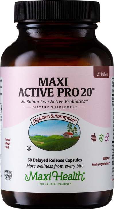 Maxi Health Probiotics for Digestive Health and Gut  15 Strains, 20 Billion CFU Active Organisms - Probiotics for Men and Women  Daily Probiotic fo