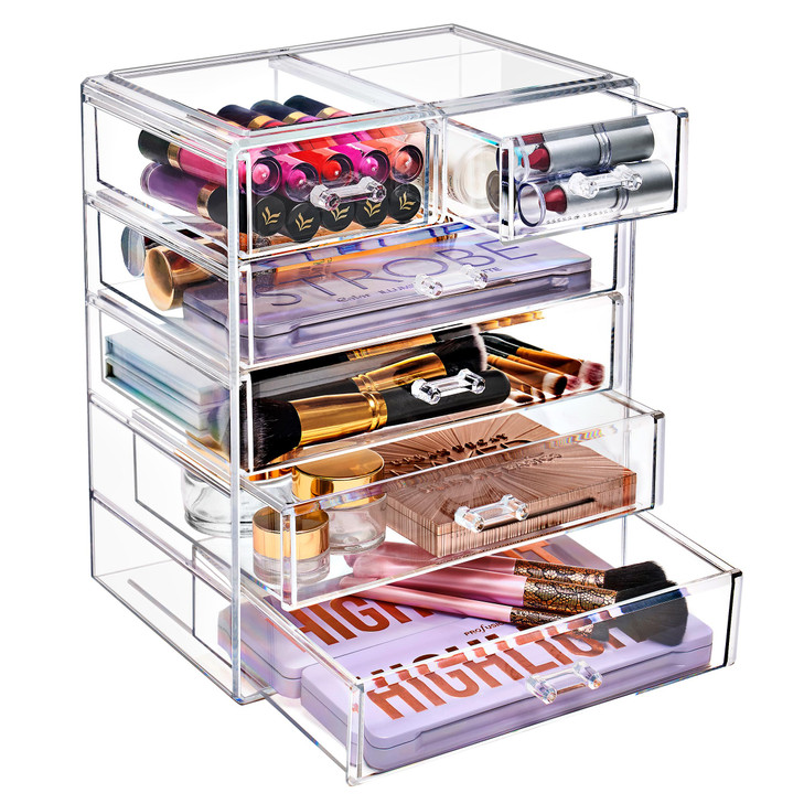 Sorbus Acrylic Makeup Organizer Set, 6-Drawer Vanity & Countertop Cosmetic Storage with Small & Wide Drawers, Clear Makeup Storage for Brushes, Lipst