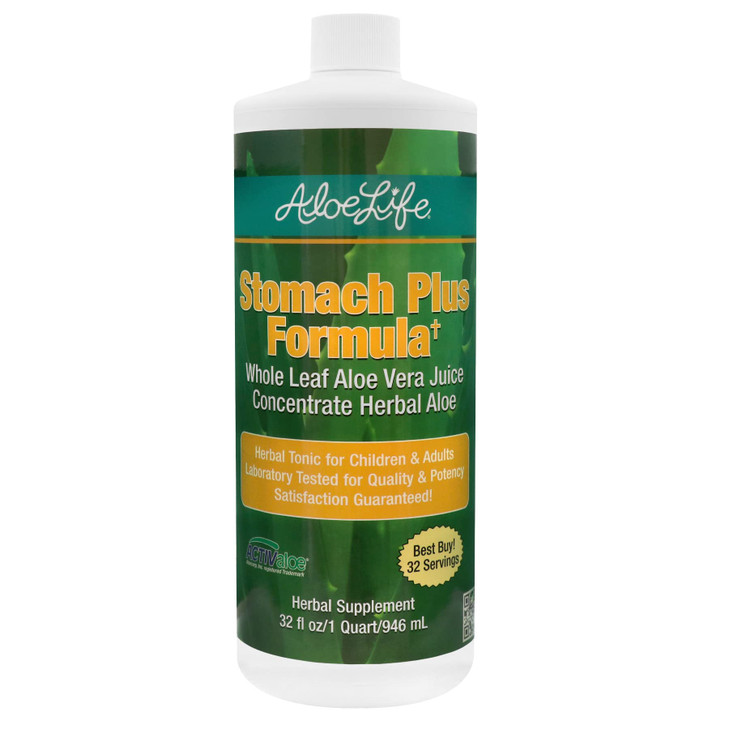 Aloe Life - Stomach Plus Formula, Fast-Acting Tonic for Children, Adults, & Seniors, Supports Healthy Digestion & Helps to Soothe Gas, Bloating, & Na