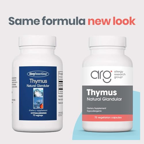 Allergy Research Group Thymus Supplement - Thymus Tissue, Glandular Extract, 1000mg Raw Thymus Glandular, Ovine, Lyophilized, Hypoallergenic - 75 Cou