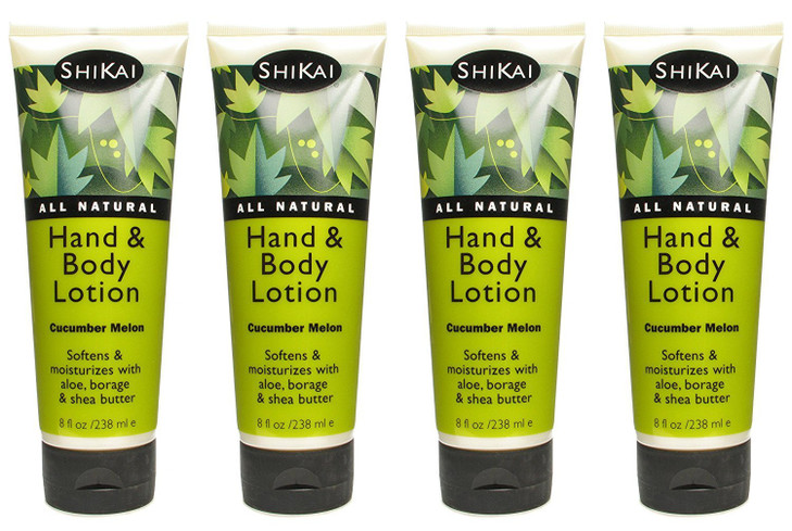 ShiKai Cucumber Melon Hand & Body Lotion (8oz, Pack of 4) | Daily Moisturizing Skincare for Dry and Cracked Hands | With Aloe Vera & Vitamin E