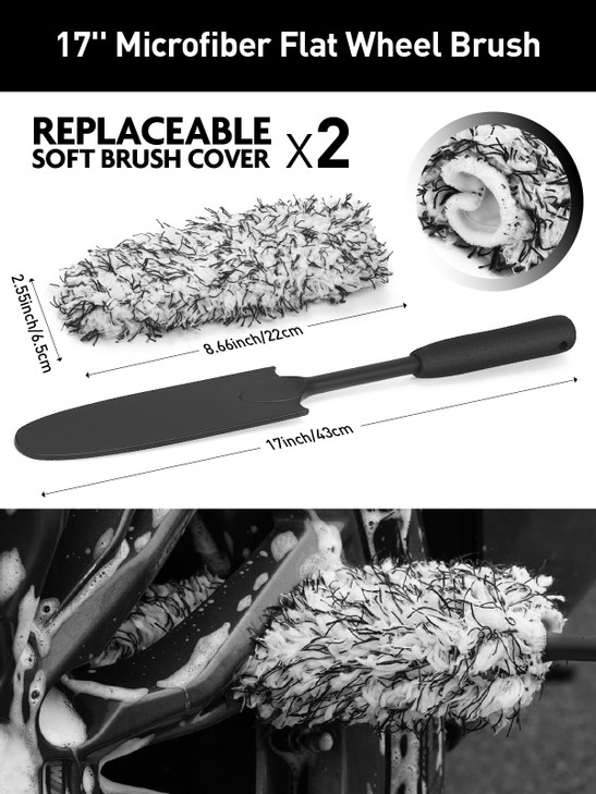 Fantasticlean 7PCS Car Wheel Cleaning Pro Kit, Tire Brush, Soft-bristled Rim Brush, Microfiber Flat Wheel Brush, Double-Ended Detailing Brush, Detail
