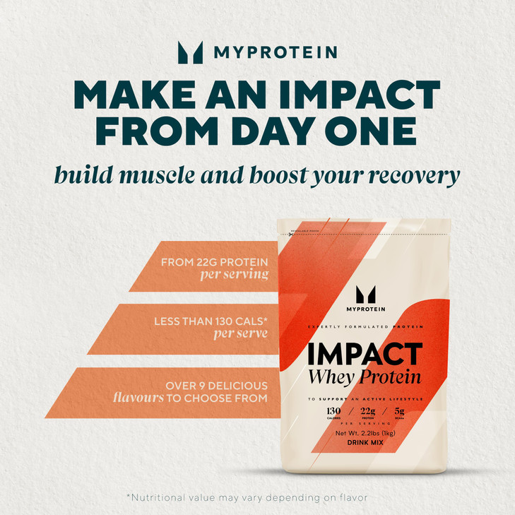 Myprotein Impact Whey Protein Powder, 2.2 Lbs (32 Servings) Cookies & Cream, 22g Protein & 5g BCAA Per Serving, Protein Shake for Superior Performanc