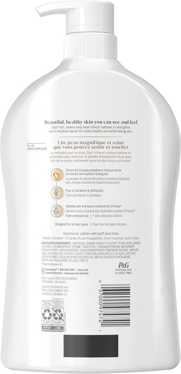 Olay Body Wash for Women, Ultra Moisture, 24hr Moisturizing, Hydrating & Refreshing, B3 Vitamin Complex, Free of Parabens & Phthalates, For All Skin