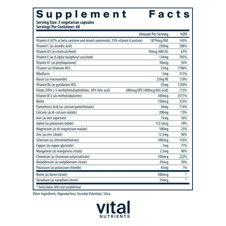 Vital Nutrients PreNatal Multi-Nutrients - Women's Prenatal Multivitamin/Mineral Formula with Potent Antioxidants - Vegetarian - Gluten, Dairy, Soy F