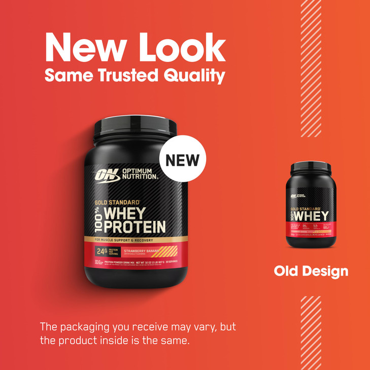 Optimum Nutrition Gold Standard 100% Whey Protein Powder, Strawberry Banana, 2 Pound (Packaging May Vary)