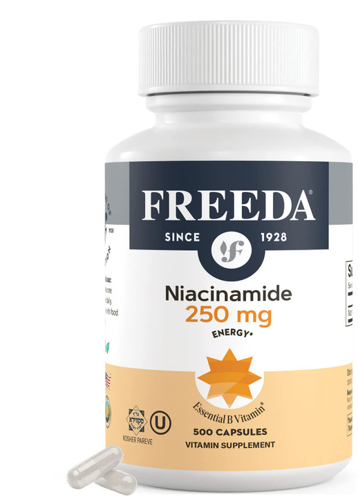 Freeda Niacinamide - Vitamin B3 Niacinamide 250 mg - Vegetarian No Flush Niacin Formula - B3 Vitamins Niacinamide Supplement - Niacin Flush Free Niac