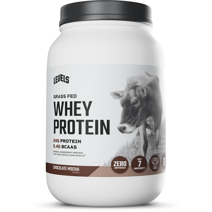 Levels Grass Fed Whey Protein Powder, No Artificials, 24G of Protein, Chocolate Mocha, 2LB