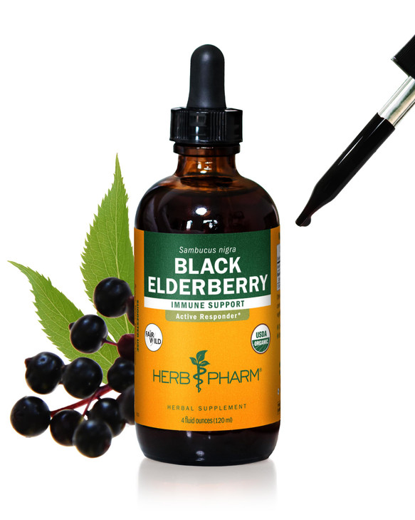 Herb Pharm Certified Organic Black Elderberry Liquid Extract for Immune System Support, Organic Cane Alcohol, 4 Ounce