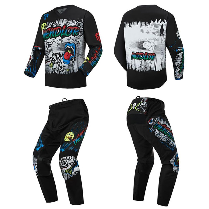 MENDLOR Motocross Jersey Pant Combo Mx Gear Set Mens Women Dirt Bike Enduro Offroad Riding Ride Racewear Racing Adult (Black White, Jersey XXL Pants