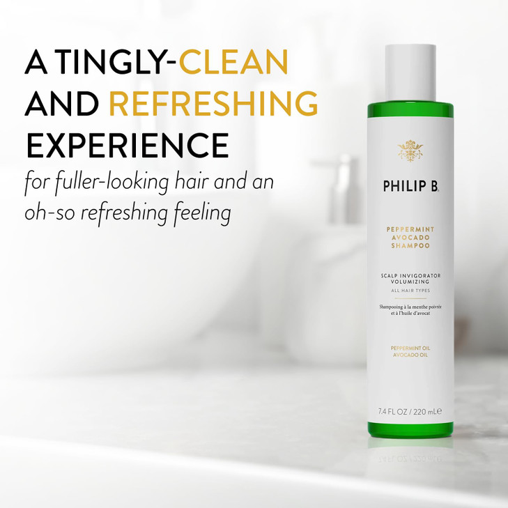 PHILIP B Peppermint Avocado Shampoo, 7.4 fl. oz. (220 ml) - Volumizing & Clarifying Shampoo for Dry to Oily Hair and Scalp, Non-Stripping