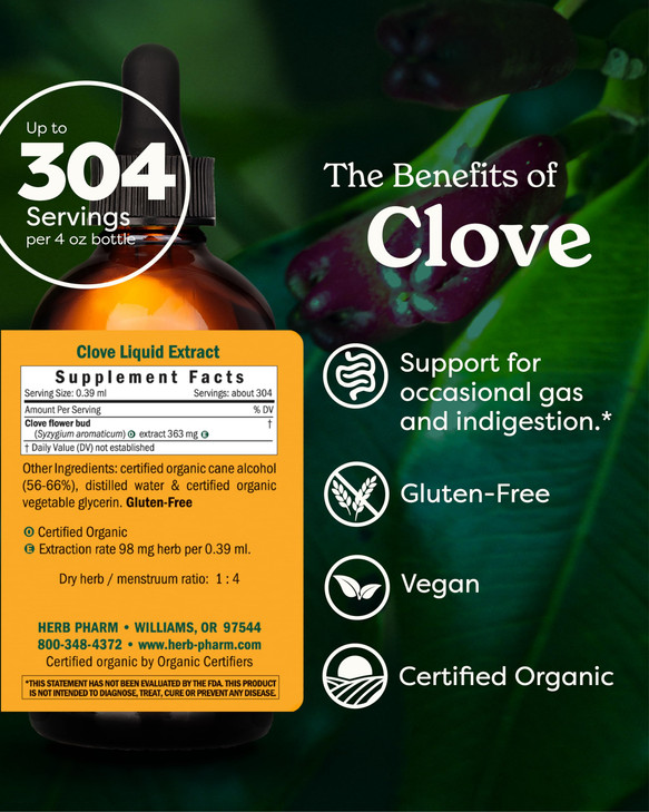Herb Pharm Certified Organic Clove Liquid Extract - 4 Ounce