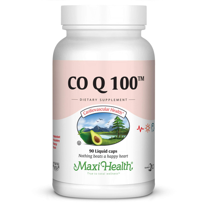 Maxi Health COQ10 100mg Capsules  100mg Coenzyme Q10 for Heart & Energy Support  Kosher Certified CO Q 10 Supplement  Non-GMO and Gluten-Free Hear
