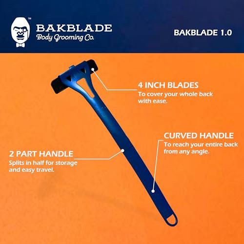 Bakblade 1.0 Back Shavers Men, Hair Removal Body Shaver (DIY) - Extra-Long Handle Trimmer, Wet Dry Shave