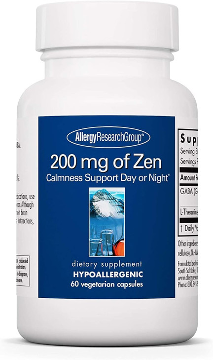 Allergy Research Group 200 mg of Zen - GABA L-Theanine Supplement, Natural Calm, Sleep & Relax Support for Women & Men, Take Day or Night for Relaxat