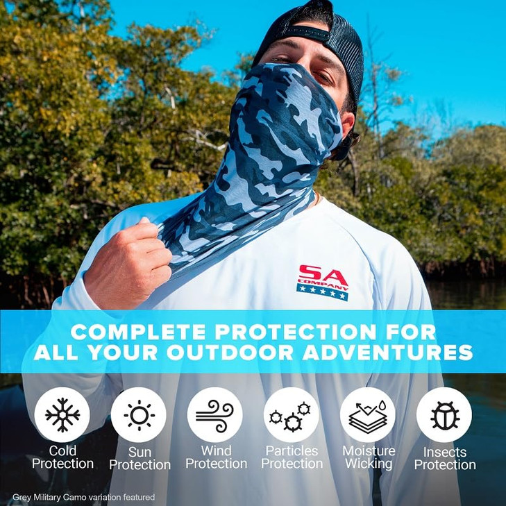S A Company 5-Pack UV Face Shield | UV Protection, UPF 30+ Multipurpose Neck Gaiter Balaclava for Adults | Hunting Camo 2.0