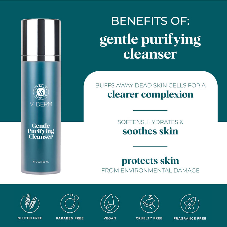 VI DERM Gentle Purifying Cleanser  Hydrating Water-Based Face Wash for Women & Men  Gentle Moisturizing Facial Cleanser with Aloe Vera, Vitamin E &