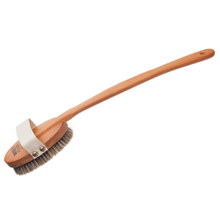 Redecker Wellfit Bath Brush with Removable Steamed Beechwood Handle, 100% Made in Germany, Mixed Horsehair and Plant Fiber Bristles, 17-1/2 Inches Lo