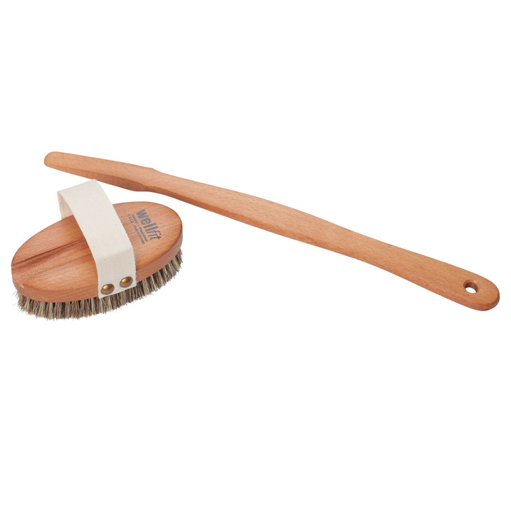 Redecker Wellfit Bath Brush with Removable Steamed Beechwood Handle, 100% Made in Germany, Mixed Horsehair and Plant Fiber Bristles, 17-1/2 Inches Lo