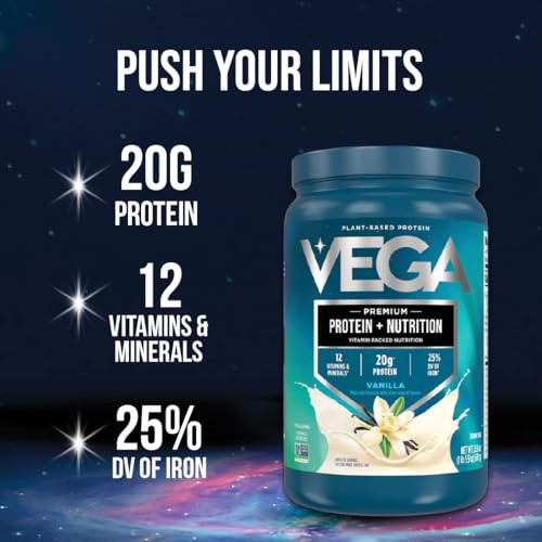 Vega Protein + Nutrition - 20g Plant-Based Pea Protein, Vanilla, 18 Servings, Vegan Keto Superfood, Antioxidant-Rich, Gluten Free, Dairy Free, Low Ca