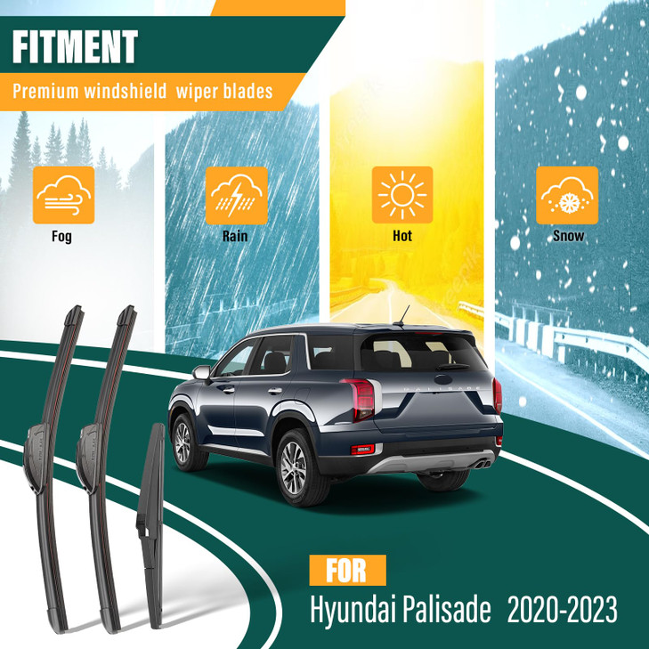 KVQ Windshield Wiper Blades Replacement for Hyundai Palisade 2020 2021 2022 2023 2024 2025,Original Equipment Replacement Front Rear Wiper Blade Set