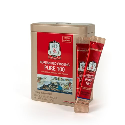 JungKwanJang Korean Red Ginseng Pure 100 - Panax Ginseng Powder Stick Supplements - Energy Boost & Immune Support - Vegan, Caffeine Free, Gluten Free