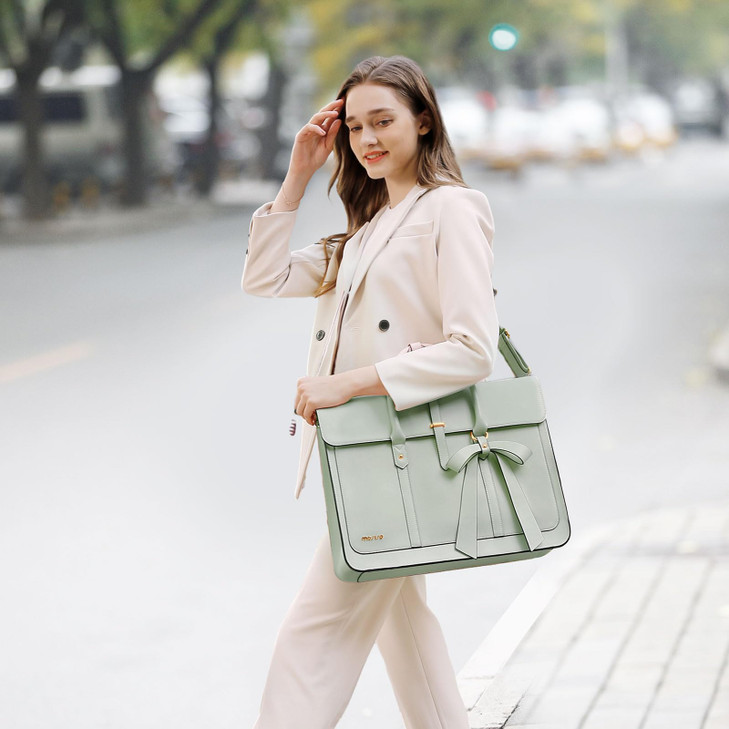 MOSISO Laptop Bag for Women, 13-14 inch PU Leather Laptop Shoulder Bags Convertible Backpack, 13.3 inch Messenger Bags Casual Handbag Work Briefcase