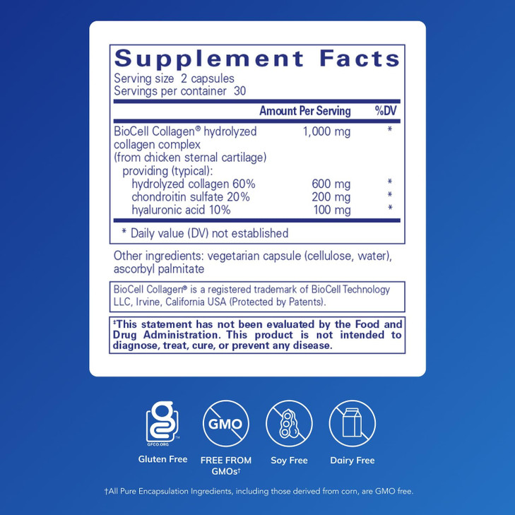 Pure Encapsulations Collagen JS - Skin & Joint Health* - 1,000 mg Hydrolyzed Biocell Collagen - Gluten Free & Non-GMO - 60 Capsules