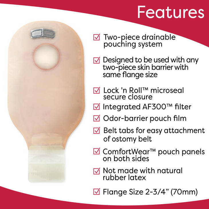 Hollister 18184 New Image 2-Piece 12 Drainable Ostomy Pouch, Blue Color Code Match, 10 Pack, Beige Pouch  2-3/4 Flange Size