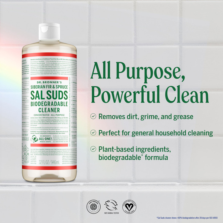 Dr. Bronner's - Sal Suds Biodegradable Cleaner (32oz, 2-Pack)  Concentrated All Purpose Cleaning Solution & Mop Soap, For Floors, Laundry & Dishes 