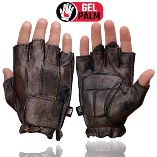 Milwaukee Leather MG7561 Men's Premium Brown Leather Gel Padded Palm Fingerless Motorcycle Hand Gloves - Large