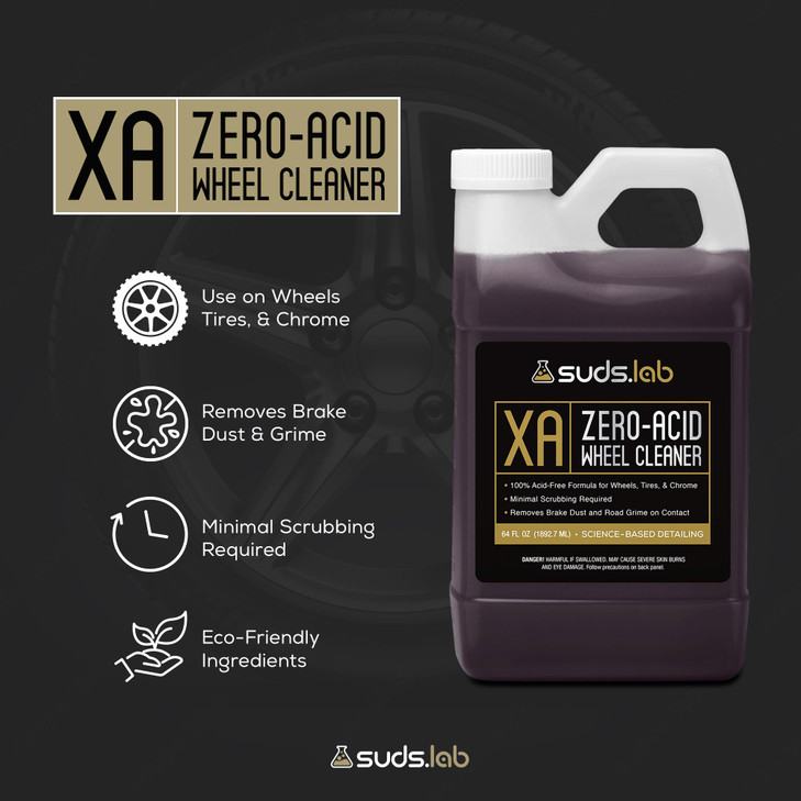 Suds Lab XA Zero-Acid Wheel Cleaner - Cleans Brake Dust and Grime for Car Rims and Tires - Safe on Chrome, Alloy and Aluminum Rims - 64 oz