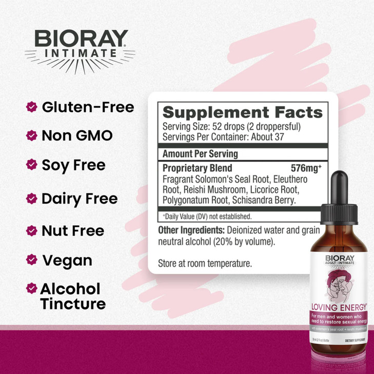 BIORAY Intimate Loving Energy - 2 fl oz - With Medicinal Mushrooms - Non-GMO, Vegan, Gluten Free