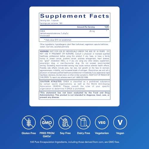 Pure Encapsulations DHEA 25 mg - Supplement for Immune Support, Hormone Balance, Metabolism Support, and Energy Levels* - with Micronized DHEA - 180