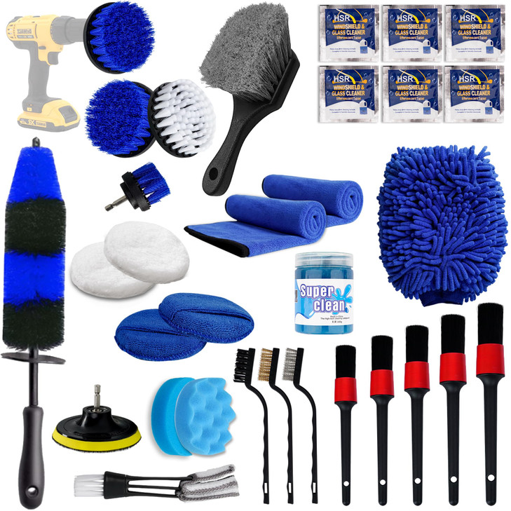 Cuoreca 31pcs Car Detailing Kit Interior and Exterior Cleaner, Car Cleaning Kit with Professional Car Detailing Brush Set, Car Wash Kit and Auto Deta