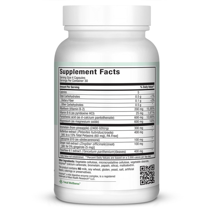 Maxi Health Migraine Max| Powerful Migraine Relief | 100% Natural | 120 Easy-To-Swallow Capsules Kosher-Certified