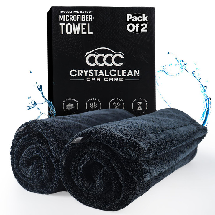 Crystal Clean 1300GSM Car Drying Towel - XL (24x36) Microfiber Towels for Cars with Double Twisted Loop, Professional Detailing Towel for Car Detaile