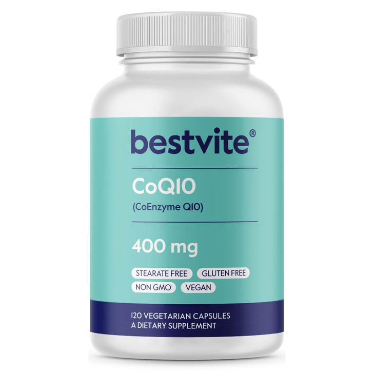 BESTVITE Coenzyme CoQ10 400mg (120 Vegetarian Capsules) Naturally Fermented - No Stearates - Vegan - Gluten Free - Non GMO