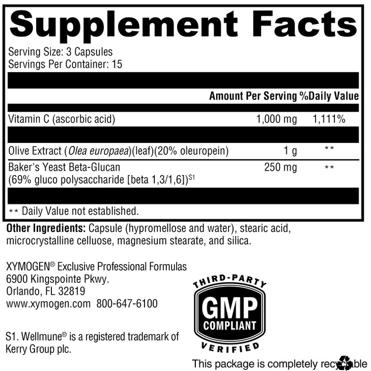 XYMOGEN Immune Essentials - Vitamin C 1000mg Immune Support Supplement - Seasonal & Daily Defense - with Olive Leaf Extract - Gluten Free, Vegan & No