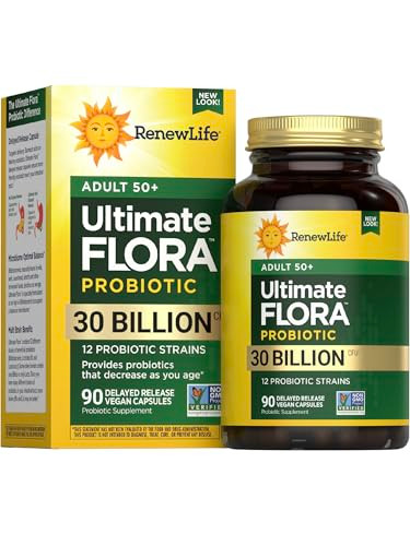 Renew Life Probiotic Adult 50 Plus Probiotic Capsules, Daily Supplement Supports Urinary, Digestive and Immune Health, L. Rhamnosus GG, Dairy, Soy an