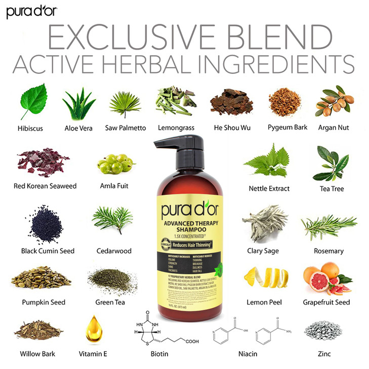 PURA D'OR Advanced Therapy Biotin Shampoo & Conditioner Hair Care Set For Hair Thinning, CLINICALLY TESTED Effective Results, Herbal Hair Thickening