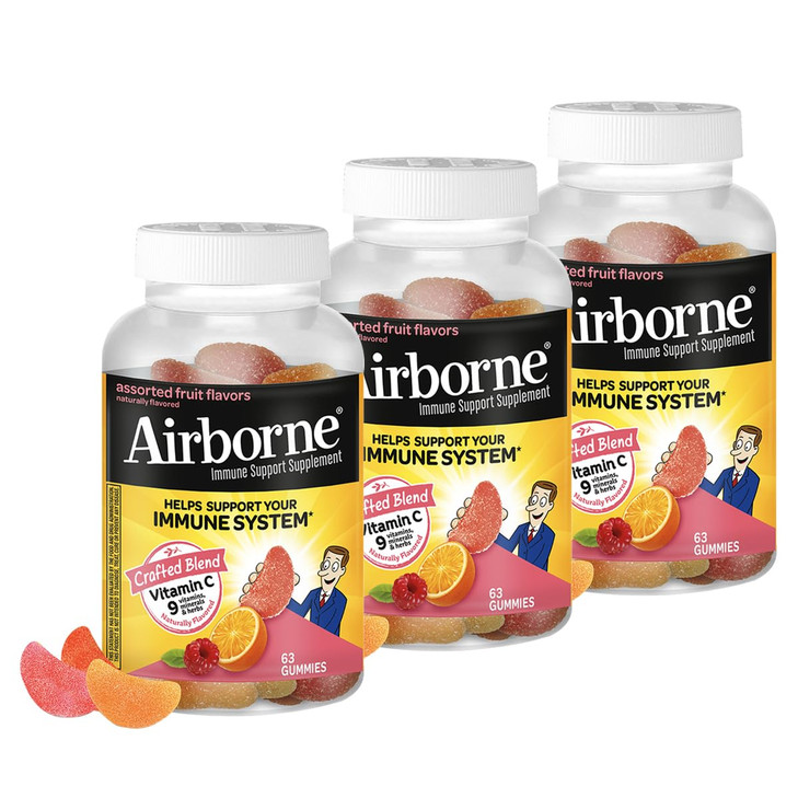 Airborne 750mg Vitamin C Immune Support Supplement Gummies for Adults, Assorted Fruit Flavor, Gluten Free Crafted Blend with Powerful Antioxidants Vi