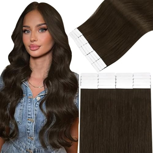 Easyouth Tape in Hair Extensions Human Hair Dark Brown Tape in Extensions Human Hair Brown 18 Inch 20pcs Adhesive Tape ins Human Hair Extension Ease