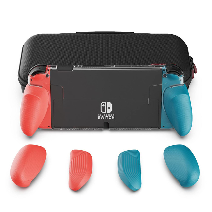 Skull & Co. GripCase OLED Bundle: A Dockable Transparent Protective Case with Replaceable Grips [to fit All Hands Sizes] for Nintendo Switch OLED Mod