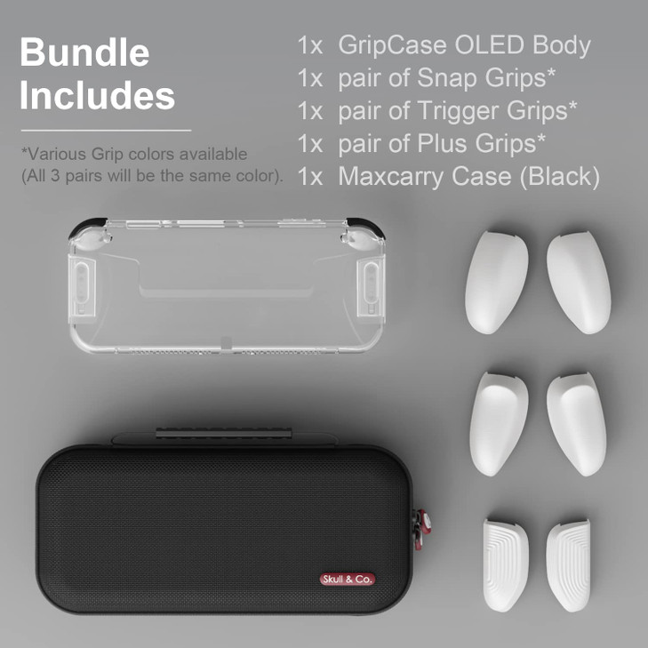 Skull & Co. GripCase OLED Bundle: A Dockable Transparent Protective Case with Replaceable Grips [to fit All Hands Sizes] for Nintendo Switch OLED Mod