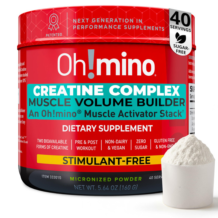 Oh!mino Creatine Complex for Muscle Growth. Micronized Creatine Monohydrate and Hydrochloride with Adaptogens. Perfect for Women and Men. Refreshing