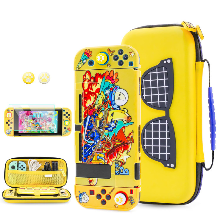 FUNDIARY Yellow Carrying Case for Nintendo Switch with Fortnite Design, Shockproof Accessories Bundle for Switch Console with Slim Travel Case, Docka