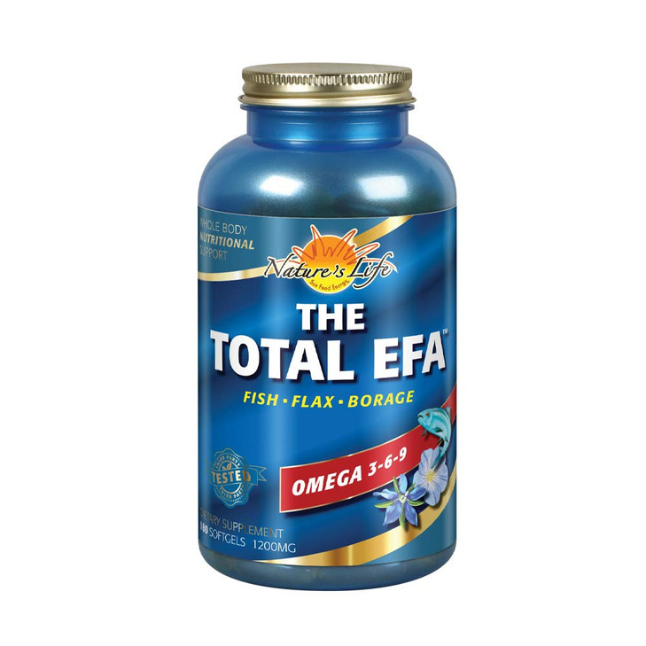 Nature's Life The Total EFA Fish Oil w/Organic Flaxseed & Borage Oils | 1200 mg | Skin, Heart & Memory | 180 Softgels
